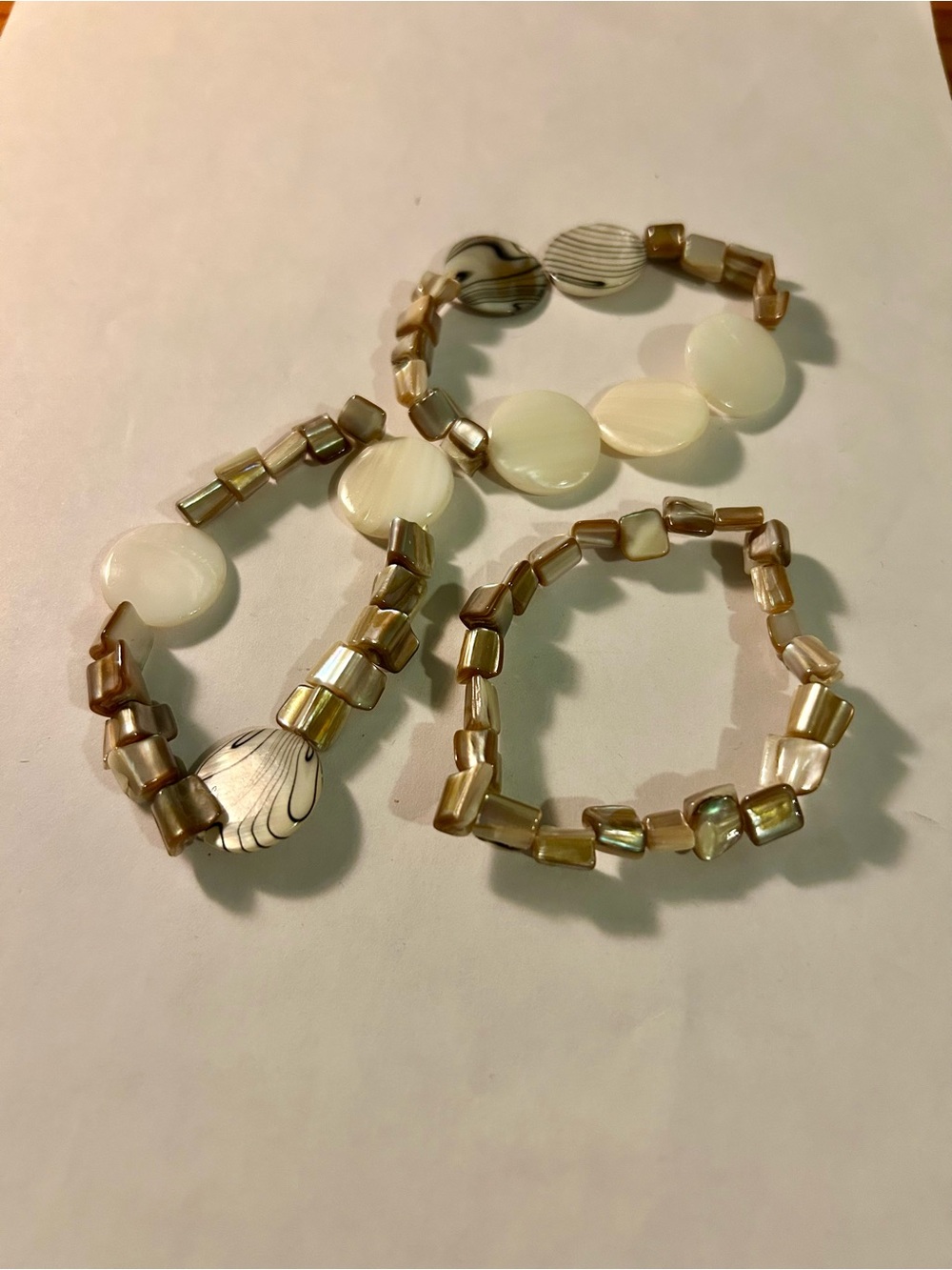Mother-of-Pearl & Shell Chip Stretch bracelet set of 3